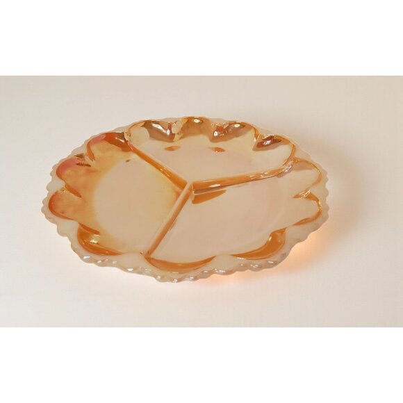Anchor Hocking - Fire King Peach Lustre Three Section Relish Dish - 9.75" - Picture 4 of 8